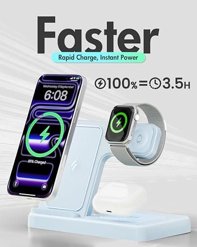 Wireless Charger Stand Charging Station: 3 in 1 Charger Stand Multiple Devices for Apple - iPhone 17 16e 16 15 14 Pro Max 13 12 - Watch 11 10 9 8 7 6 5 4 3 2 SE and Ultra Series-Airpods 4 3 Pro, Blue thumbnail 5