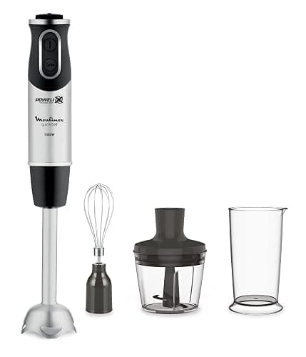 Moulinex QuickChef DD65581 1000 W Hand Blender with 10 Speed Turbo Regulator with 2 Chopping and Assembly Accessories and Measuring Cup, Anti-Splash, Stainless Steel - Image 1