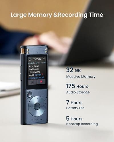 iFLYTEK Voice Recorder with Playback, Digital Voice Recording Device with Transcription to Text, 2-inch Touch Screen Recorder, Audio Recorder Zoom Recorder Device for Lectures, Conference, Interview thumbnail 9