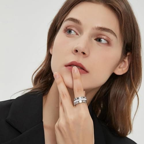 Jarlinwel Love Friendship Ring Cubic Zirconia Gold Ring Sets for Women Stainless Steel Stacking Ring Wedding Statement Thumb Ring Bands thumbnail 7