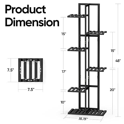 ROSSNY 48 Inch Tall Plant Stand Indoor, 6 Tier 7 Potted Bamboo Plant Stands for Indoor Plants, Corner Plant Stand, Tiered Plant Stands, Plant Shelf For Indoor, Planter Holder for Multiple Plants Indoor, Black thumbnail 4