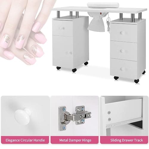 OmySalon Manicure Table Nail Desk for Nail Tech, Nail Table Beauty Salon Station w/Electric Dust Collector Acetone Resistant w/Lockable Wheel,Arm Rest thumbnail 9