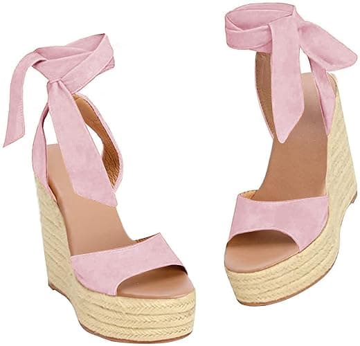 SERAIH Womens Lace up Espadrilles Platform Wedges Sandals Heels Tie Ankle Strap Summer Dress Shoes - Image 1