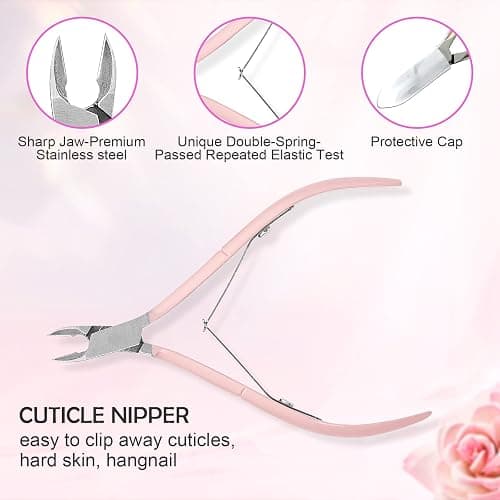 Makartt Cuticle Trimmer with Cuticle Pusher, 3 PCS Pink Nail Cuticle Nipper Professional Pedicure Manicure Tools with Stainless Steel Dual End Pusher, Nail Scraper thumbnail 2