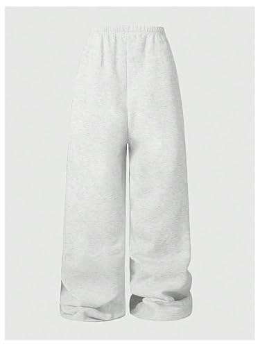 OYOANGLE Girl's Baggy Sweatpants Elastic Waist Letter Patched Straight Leg Pants Workout Open Bottom Trousers thumbnail 2