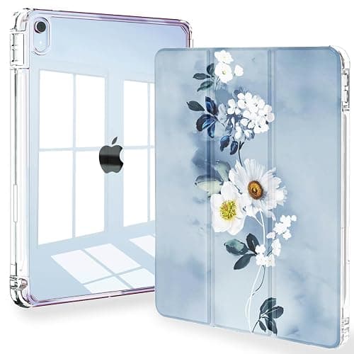 Feams Slim Case for iPad Air 11-inch M3 2025 / M2 2024, iPad Air 5th Generation 2022 / iPad Air 4th Generation 2020 10.9 Inch Case Clear Back with Pencil Holder & Auto Sleep, Blue Floral - Image 1