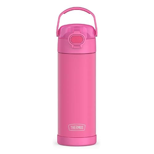THERMOS FUNTAINER 16 Ounce Stainless Steel Vacuum Insulated Bottle with Wide Spout Lid, Neon Pink - Image 1