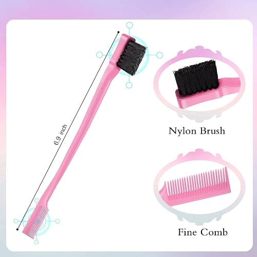 Geiserailie 3 Pcs Slick Back Hair Brush Set Bristle Brush Edge Control Teasing Comb for Women Black Hair(Light Pink) thumbnail 4