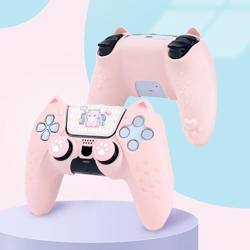 GeekShare Cute Cat Paw Protective Skin Set for ps5 Controller, Anti-Slip Silicone Cover Case Compatible with ps5 Wireless Controller Includes 2 Thumb Grip Caps and 1 Sticker - Pink thumbnail 4
