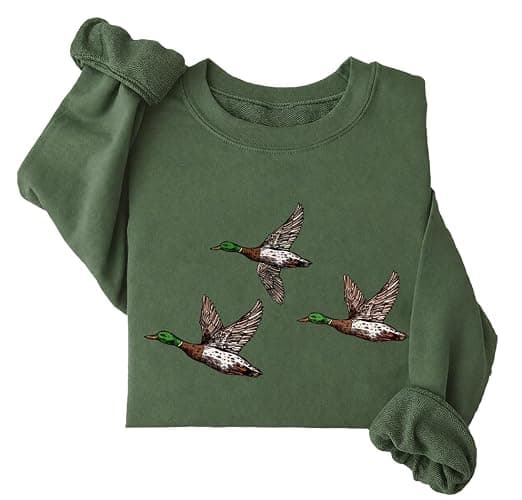 Mallard Duck Sweatshirt Camo Hunting Season Duck Sweatshirts for Women Men | Vintage Fall Scene Duck Sweatshirt Flying Mallards Camouflage Cozy Season Autumn Hoodies, Lightweight, Breathable - Image 1