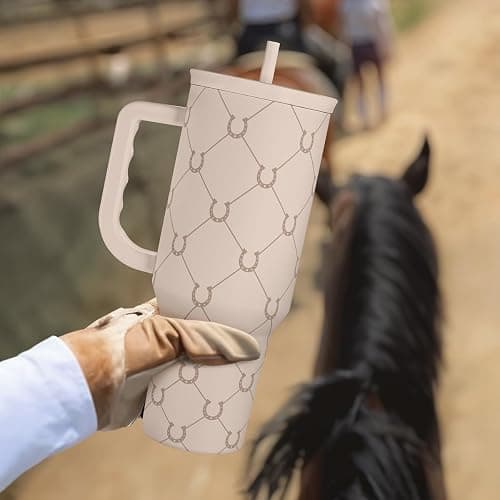 Horse Tumbler with Handle, Insulated Cup Stainless Steel Travel Mug Cup, Gifts for Women Girl, Equestrian Gift for Birthday Christmas, 40oz thumbnail 8
