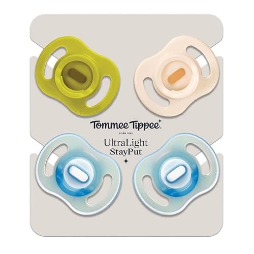 Tommee Tippee Stay Put Pacifier Set, Contains 2 Ultra-Light StayPut Glow in The Dark Pacifiers and 2 Ultra-Light StayPut Pacifiers, 6-18 Months, Colors May Vary, One-Piece Silicone Design, Pack of 4 thumbnail 8
