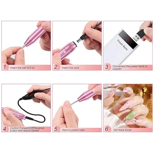 COSITTE Electric Nail Drill,USB Electric Nail Drill Machine for Acrylic Nail Kit,Portable Electric Nail File Polishing Tool Manicure Pedicure Kit Efile Nail Supplies for Home Salon,Pink thumbnail 4