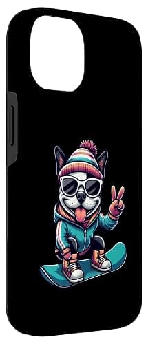 iPhone 14 Cool Comic Boston Terrier Snowboarding Fun Case thumbnail 3