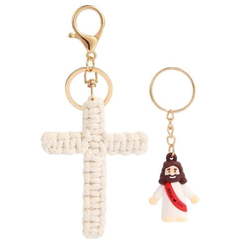 LITTLE JESUS Cute Cross Keychain with Jesus for Women， Christian Faith Keychain for Car Keys/Wristlet/Bag/Backpack/Purse - Image 1