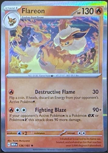 Pokomon 151 - Flareon 136/165 - Holo Rare - NM/M - Image 1