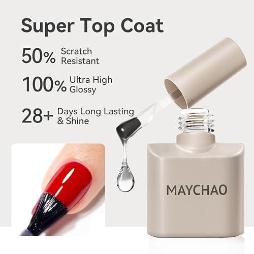 MAYCHAO 15ml 2 Pcs Glassy Gel Top Coat and Base Coat Set,No Wipe Foundation Combination for UV Light Cure Nail Polish thumbnail 5