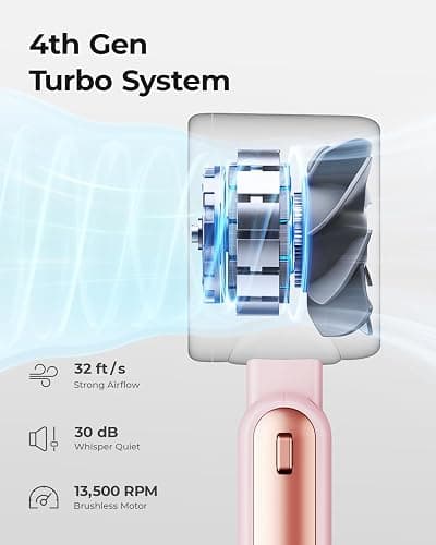 Bearwind Portable Handheld Turbo Fan - 5 Gear High Speed 4000mAh Rechargeable Mini Personal Hand Fan Blow Cold Air, Battery Operated Travel Essentials, Beach Vacation, Gifts for Women, Men (Pink) thumbnail 4
