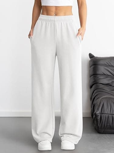 ATHMILE Women's Wide Leg Sweatpants High Waisted Baggy Interior Drawstring Joggers Straight Leg Sweat Pants with Pockets thumbnail 2