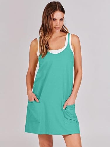 Prinbara Women Athletic Tennis Dress Summer Workout Sports Mini Romper Dress Built in Shapewear Shorts Sundress 2025 Outfits - Lake Blue - Small thumbnail 5