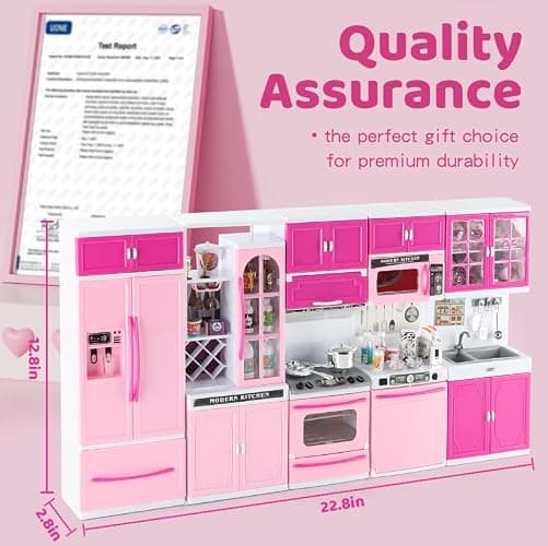 SOCBTNSO 64 PCS Pink Kitchen Toys with Lights Sounds|Mini Kitchen House Furniture Sets for Kids Ages 4-8|Doll Playset Toys for Toddlers 3-5|Birthday Gifts for 3 4 5 6 7 8 Old Girls thumbnail 2