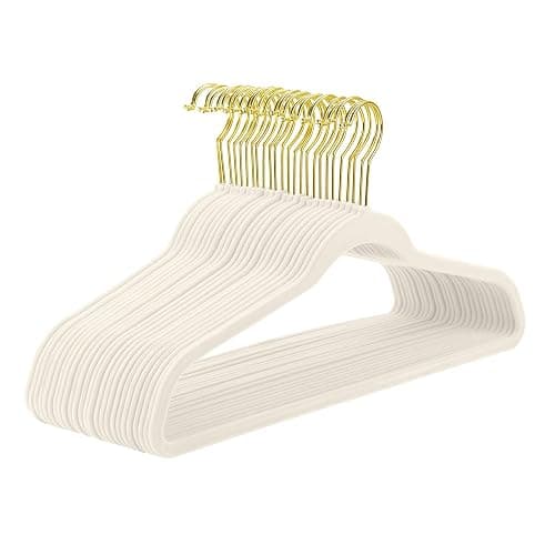 MIZGI Ivory Velvet Hangers 60 Pack,Premium Gold Clothes Hangers Non-Slip Felt Hangers,Sturdy Ivory Hanger Heavy Duty Coat Durable Suit Hanger for Space Saving, No Flocked Marks - Image 1