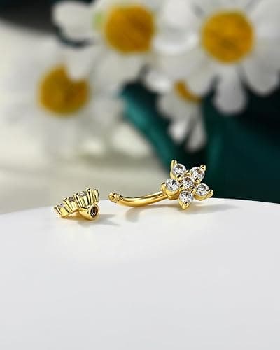 COCHARM Minimalist Flower Rook Piercing Jewelry, 16G 5A CZ Eyebrow Piercing, Stainless Steel Rook Lobe Earrings 6/8MM thumbnail 6