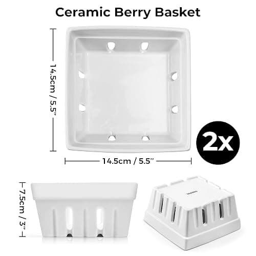 MIAMIO - Ceramic Berry Basket Set of 2 / Cute Kitchen Fruit Bowl with Draining Holes/Strawberry Storage Container thumbnail 2