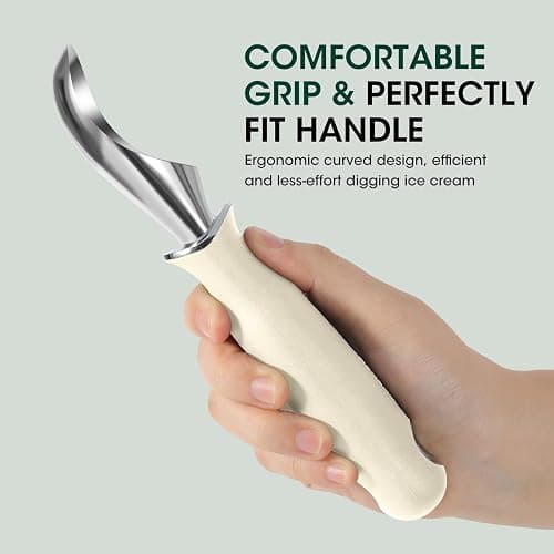 Beneno Heavy Duty Ice Cream Scoop - Upgraded Anti-Fracture Design, Comfortable Grip Long Handle, Effortless Scooping & Dishwasher Safe, Cream thumbnail 5