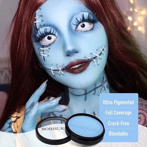 BOBISUKA Light Blue Face Body Paint, Water-Based Face Painting Kit & Body Paints, Kids Adults Facepaint for Halloween Sally Avatar Corpse Bride Smurf SFX Makeup, Costume Cosplay Party Theater & Stage thumbnail 3