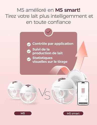 Momcozy M5 Smart Tire-lait Électrique Main Libre, Tire-lait Portable Contrôlé par Application, Pompe Électrique Sans Fil, 3 Modes 9 Niveaux d’Aspiration, Téterelle 24 mm(Rouge, 2 Pièces) thumbnail 2