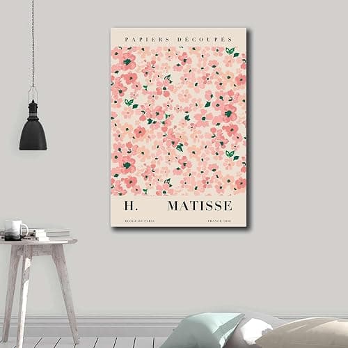 YX Tide Printed Canvas Painting Wall Art Flower Market Prints Pink Matisse Flower Poster Matisse Cut Out Matisse Plant Print Kitchen and Dining Room Wall Decoration 16x24inch Without Frame thumbnail 3