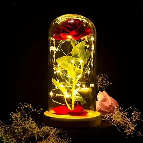 Eternal Red Rose in Glass Dome with LED Lights – Light Up Artificial Rose Décor – Romantic Gift for Women with Gift Box for Anniversary, Birthday, Valentine’s Day, or Holiday Season thumbnail 7