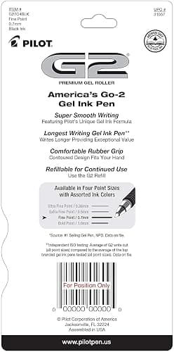 Pilot G2 Premium Gel Roller Pens 0.7, Fine Point Smooth Writing Pens Black, Pack of 4 thumbnail 4