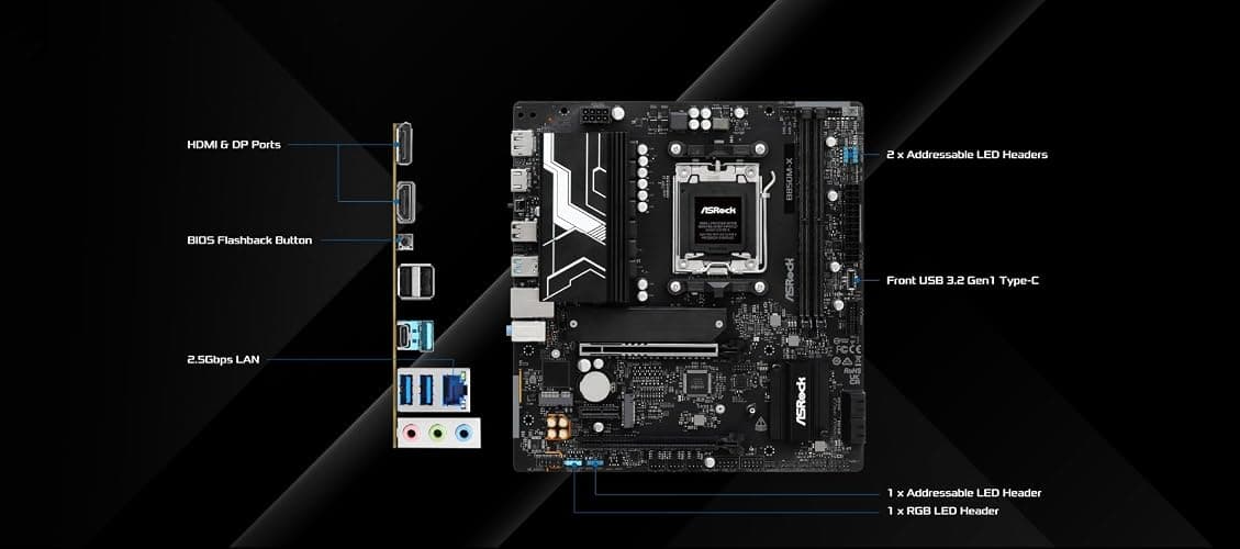 ASRock B850M-X R2.0 Micro-ATX AM5 Motherboard, AMD Ryzen 9000/8000/7000 Support, DDR5 8200+ OC, PCIe 5.0, 2.5G LAN, 6+1+1 Power Phase, BIOS Flashback thumbnail 3