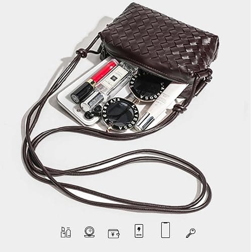 JKBIYU Small Woven Leather Crossbody Bag for Women, Cute Knotted Strap Purse, Lightweight Zipper Handbag for Daily Commute thumbnail 5