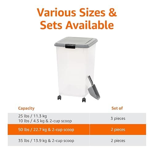 Amazon Basics Airtight Pet Food Storage Container with Scoop, BPA Free, Removable Wheels, 69 QT, Gray thumbnail 4
