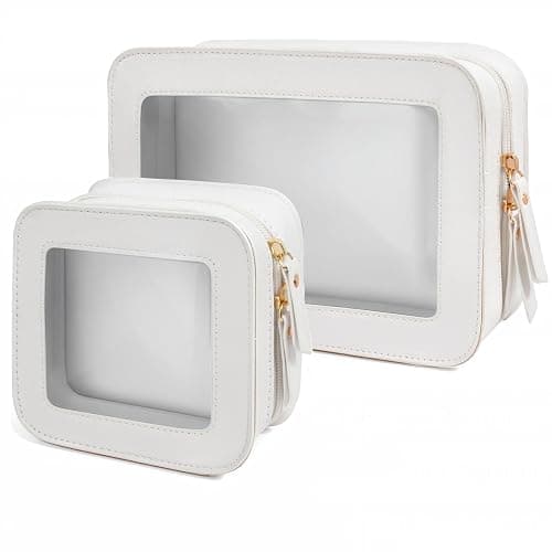 FFpaw 2 Pcs Travel Clear Makeup Bag Set, Clear Makeup Organizer with Zipper Leather Travel Bags for Toiletries Small Cosmetic Bags for Women Mini Make up Pouch Toiletry Bags Car Essentials - Image 1