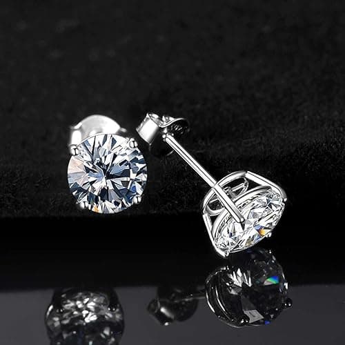 925 Sterling Silver Stud earrings Set | White Gold Plated Hypoallergenic Stud Earrings | Cubic Zirconia Stud Earrings for Women (2mm,3mm,4mm,5mm,6mm,7mm) 8 CZ colors options - 1Silver-3/4/5/6mm thumbnail 8