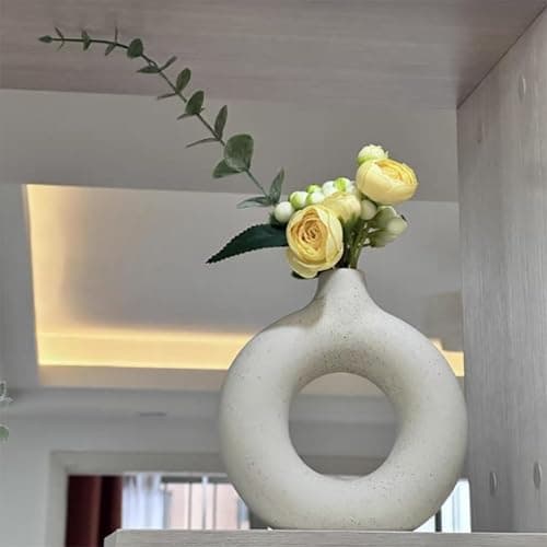 REONROCK White Ceramic Vases Set of 3, Minimalist Nordic Modern Style, Round Donut Vase for Dried Flowers, Pampas Grass & Fresh Blooms,Boho Home Decor for Table Shelf Living Room Office (White) thumbnail 8