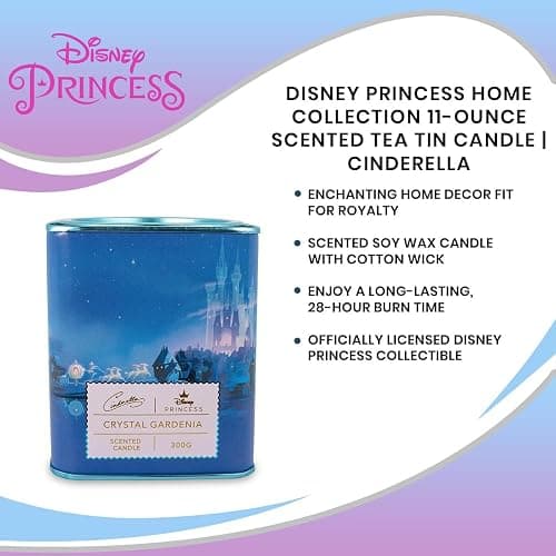 Disney Princess Home Collection Cinderella 11-Ounce Scented Tea Tin Candle with Crystal Gardenia Fragrance | 28-Hour Burn Time | Home Decor Housewarming Essentials, Cute Gifts and Collectibles thumbnail 6