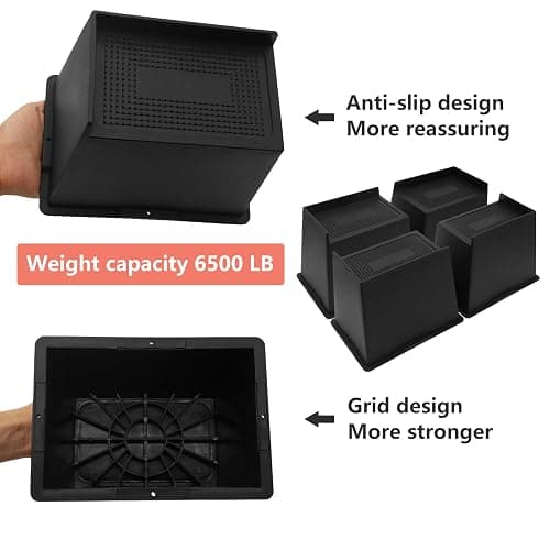 HANIHUA 4 Pack Bed Risers 6 inch Heavy Duty, Oversized Furniture Risers, Extra Wide Bed Lifts Risers for Table, Sofa, Dorm Twin XL, Couch, Desk, Bed Frame Risers Supports Up to 6,500 Lbs thumbnail 7