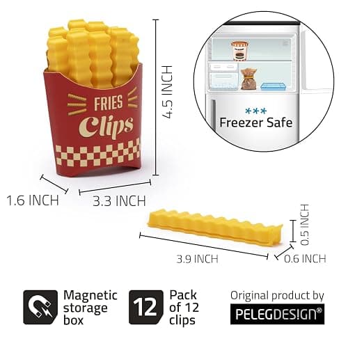 Peleg Design: 12 Cute French-Fries-Shaped Bag Clips to Seal Food Packages | Fun Magnetic Box for Easy Access | Cute Kitchen Accessories thumbnail 3