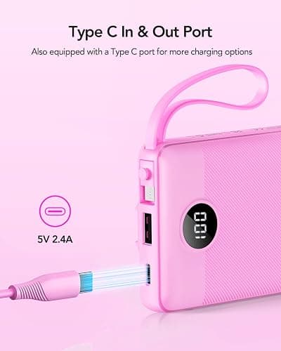 VRURC Portable Charger 10000mAh, Travel Essentials Battery Pack, 5 Output 2 Input Power Bank, Built-in Micro & USB C Cables Phone Charger for iPhone 17 Pro 17 16 15 14 13,Android-Purple(1 Pack) thumbnail 4