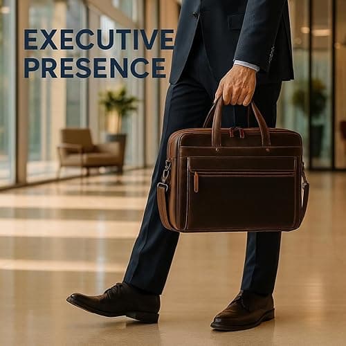 Luxorro Full Grain Leather Briefcase for Men, Top Choice Gifts, Handcrafted Laptop Bag with Multiple Compartments and Brass Hardware, Fits 15.6 Inch Laptop thumbnail 9