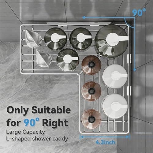 Flyrat 3 Pack Adhesive Corner Shower Caddy Shelf Organizer Rack, No Drilling Stainless Steel Shower Storage Rack with Hooks for Bathroom Storage & Home Decor thumbnail 2