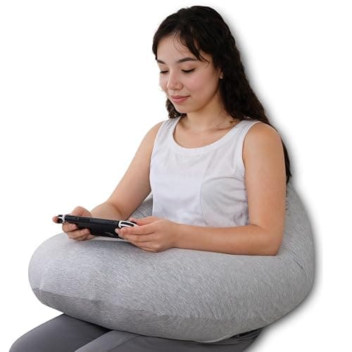 QUEEN ROSE Reading Pillow for Gaming, Lap Desk Pillow for Sitting in Bed or Sofa, Compact Arm Support Pillow for Reading, Playing or Crocheting, Cooling Grey - Image 1