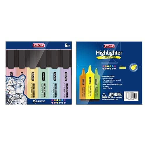 ZEYAR Highlighter, Pastel Colors Chisel Tip Marker Pen, AP Certified, Assorted Colors, Water Based, Quick Dry (6 Macaron Colors) thumbnail 2