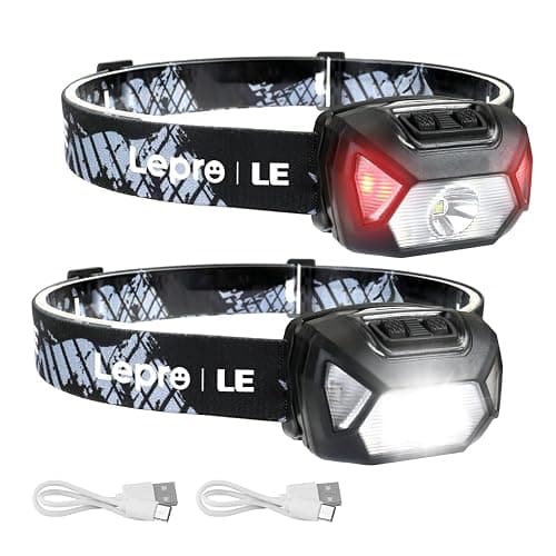 Lepro Headlamp Rechargeable 2-Pack, 2000 Lux Super Bright LED Headlamp with Red and White Light, 6 Lighting Modes Hardhat Head Lamp, Waterproof Lightweight Headlight for Outdoor Camping Running - Image 1