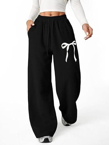 Verdusa Girl's Bowknot Baggy Sweatpants Lightweight Straight Leg Athletic Pants with Pockets thumbnail 6
